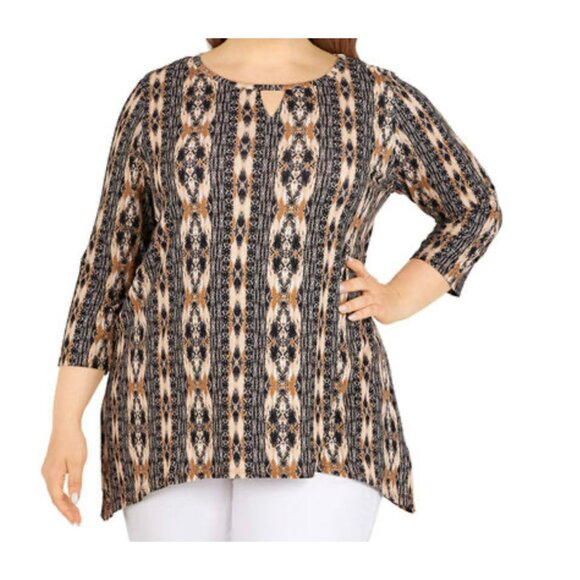 NWT Ruby Rd Womens 4X Abstract Scoop Neck Keyhole Top Black 3/4 Sleeve 25.5x28 - Picture 8 of 8